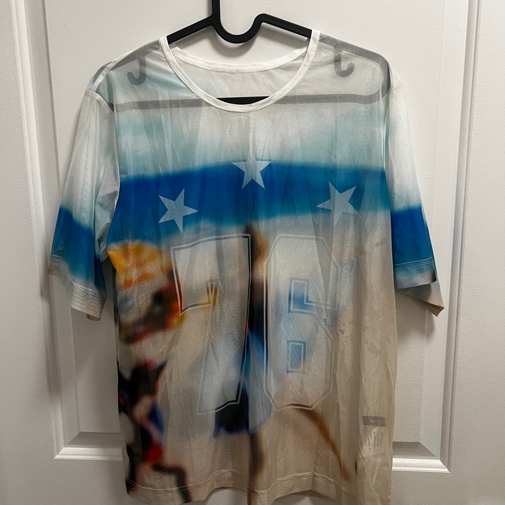 Blue and White Graphic T-Shirt